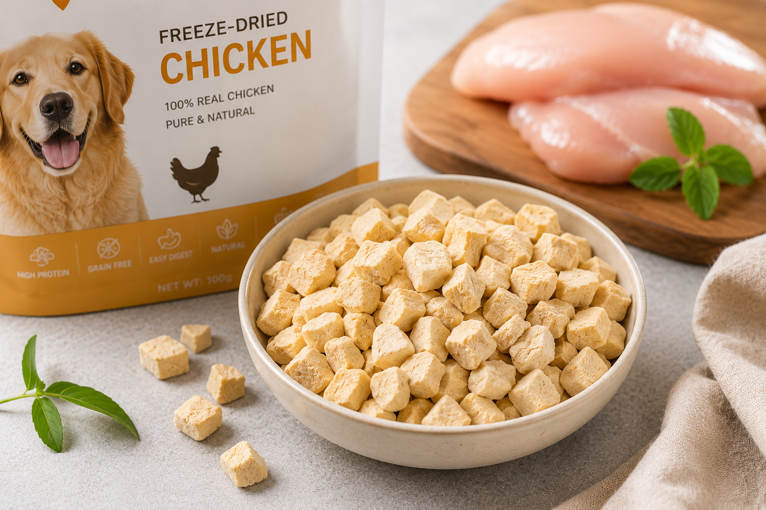 Quchong pet food and freeze-dried product display