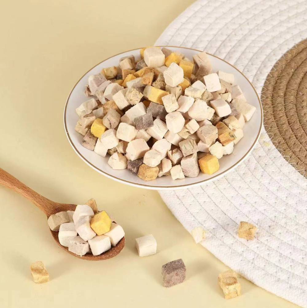 Freeze-dried pet food in a bowl