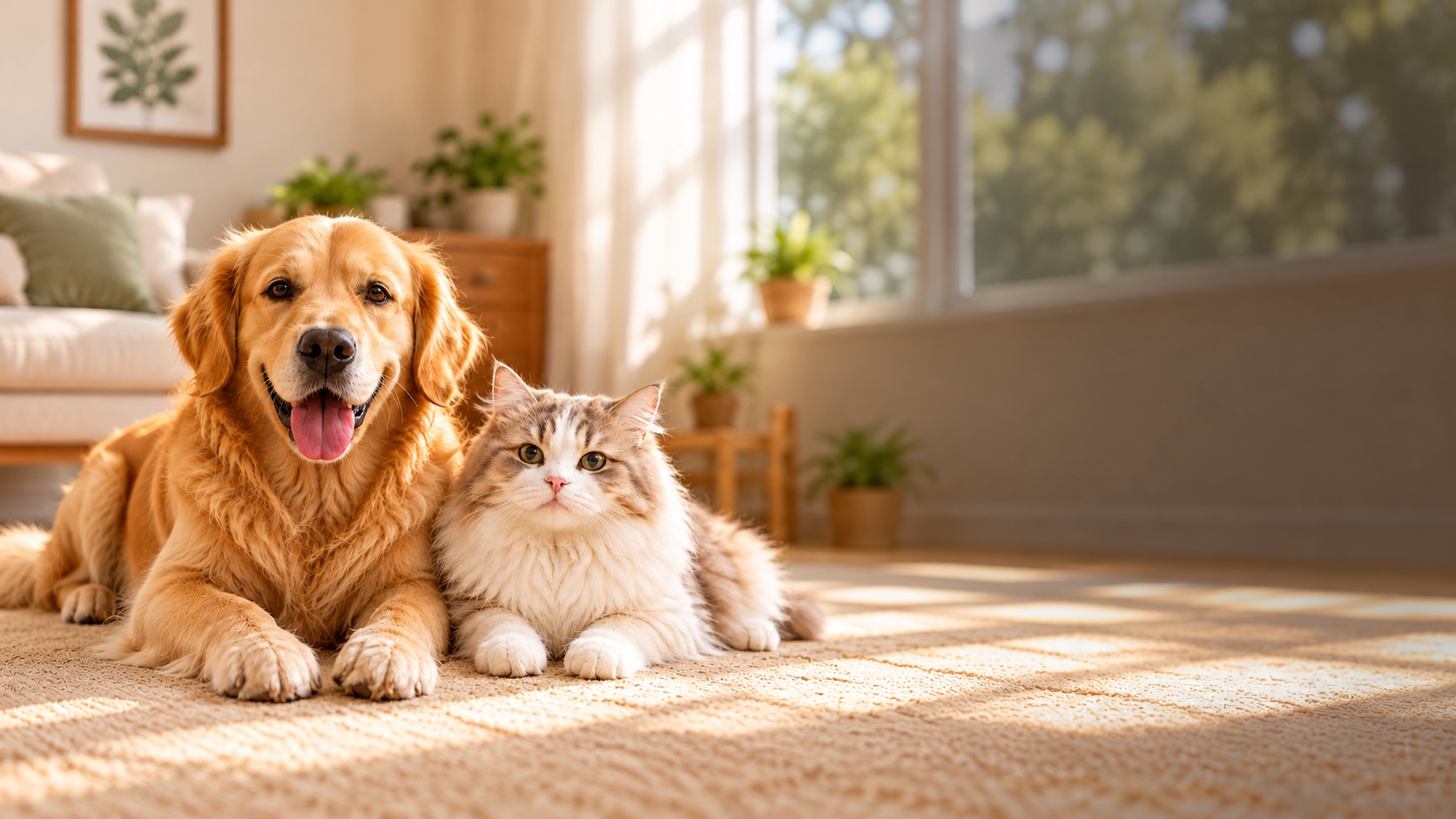 Golden retriever and cat for Quchong pet food homepage